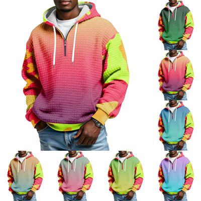 Herren Half-Zip Kapuzen-Plaid-Pullover Kordelzug Print Lässiges Sport-Sweatshirt