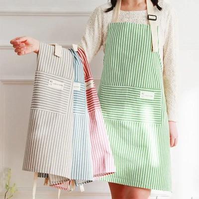 Sleeveless Linen Striped Apron Household Fashion Hanging Neck Adjustable Elasticity Work Clothes Kitchen Cooking Gardening Apron