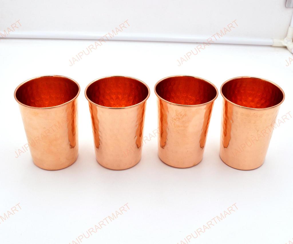 Pure Copper Hammered Glass for Drinking Water Set of 4