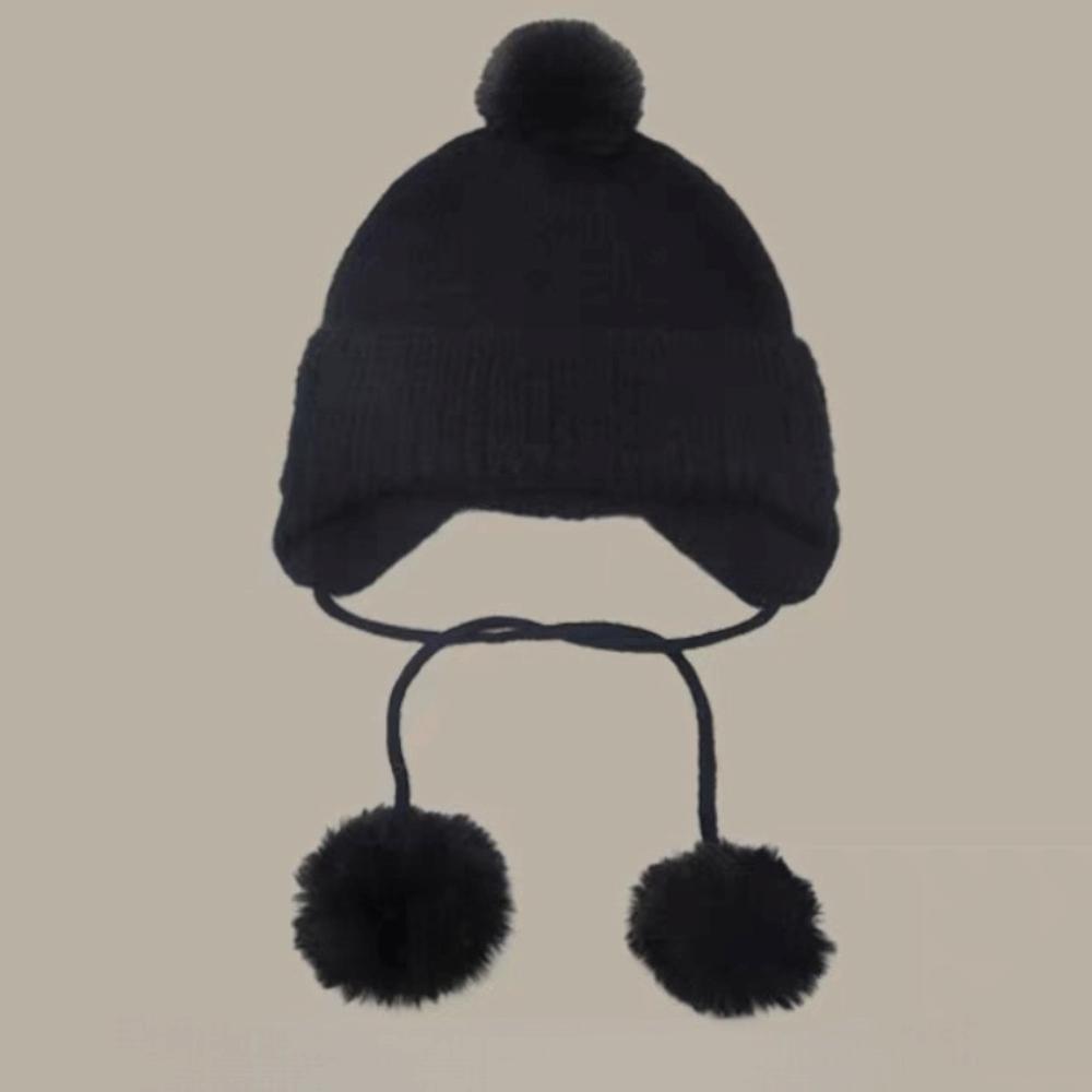 

with Wool Ball Knitted Beanie Hat with Ear Flap Thickened Beanie Bomber Hats Cold Weather