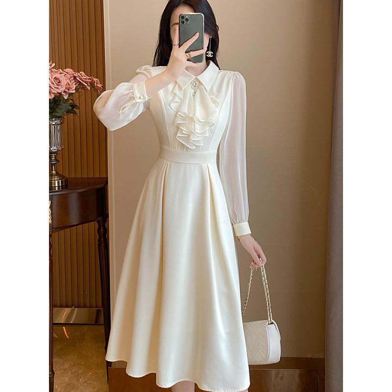 Spring Temperament Slim A-Line Long-Sleeve Dress for Women