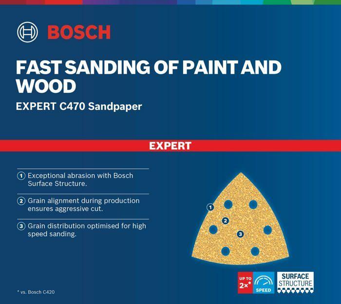 Feuilles abrasives - BOSCH - Expert C470 - 50 feuilles - G 80 - 93x93mm