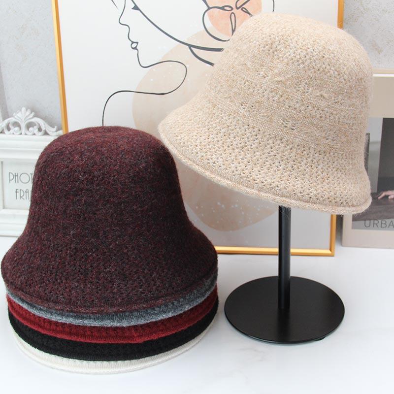 Double-sided wearing knitted wool basin hat women's autumn and winter wool blended warm and cold-proof foreign moisture bucket hat