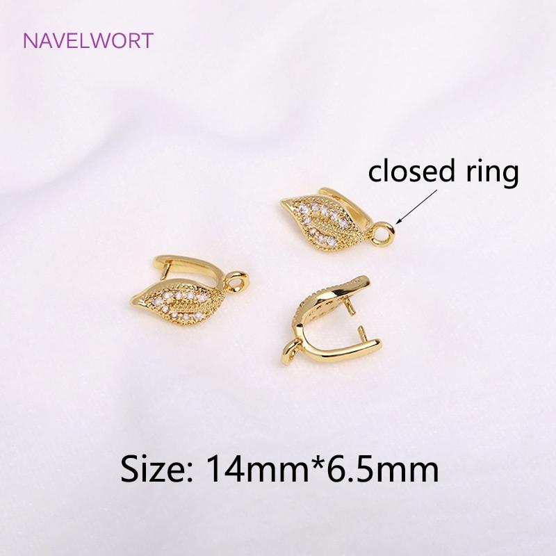 

18K Gold Plated Leaf Pinch Bail Earring Findings,Inlaid Zircon Clamp Pinch Clip Bail Hooks For DIY Jewelry Making Accessories 4 pieces
