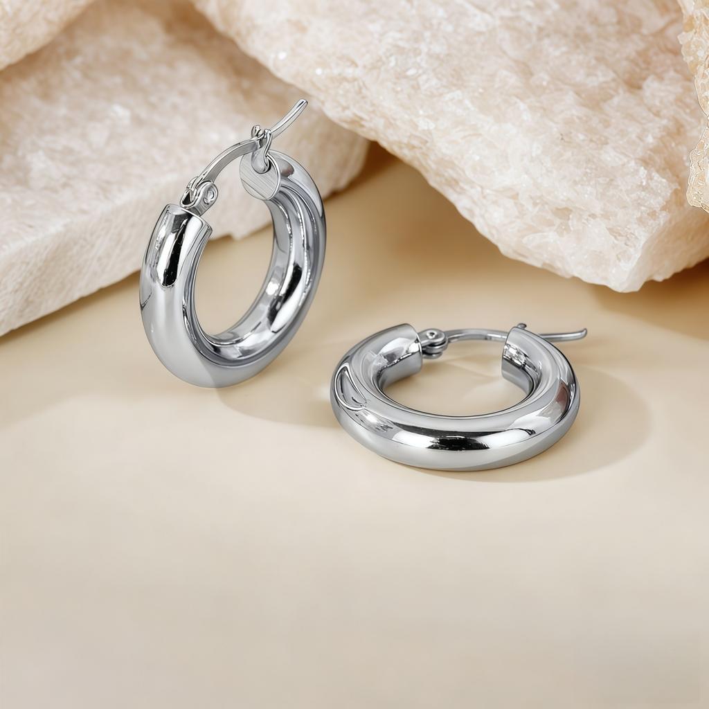 1 Pair Stylish Exquisite Circular Geometric 304 Stainless Steel C Shaped Hoop Earrings For Women Men Jewelry Gift