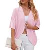 Women's Open Front Three Quarter Sleeve Cardigan Loose Fit Solid Knit Shrug Elegant Casual Hollow Out Kimono Cover Up For Spring Daily Outfit