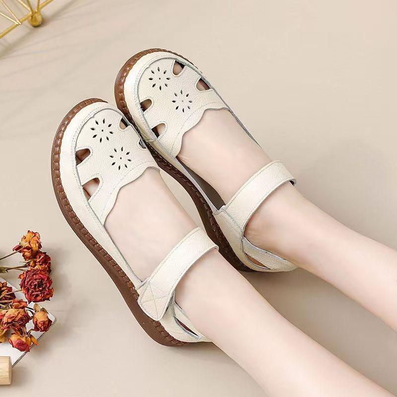 First layer cowhide mother shoes summer sandals new breathable and comfortable medium and old non-slip soft-soled women's leather shoes casual shoes