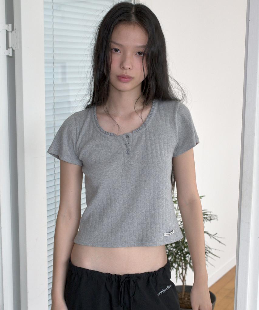 Obeodyupeulleeo Button Eyelet T-Shirt_Melange Gray