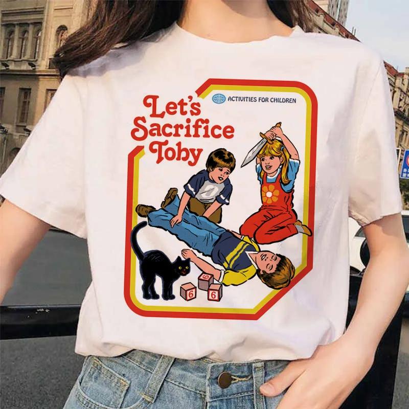 Pojďme vyvolávat démony Estetické tričko Dámské Letní Ležérní Harajuku Kreslený potisk Satan Krátký rukáv Topy Camiseta Mujer