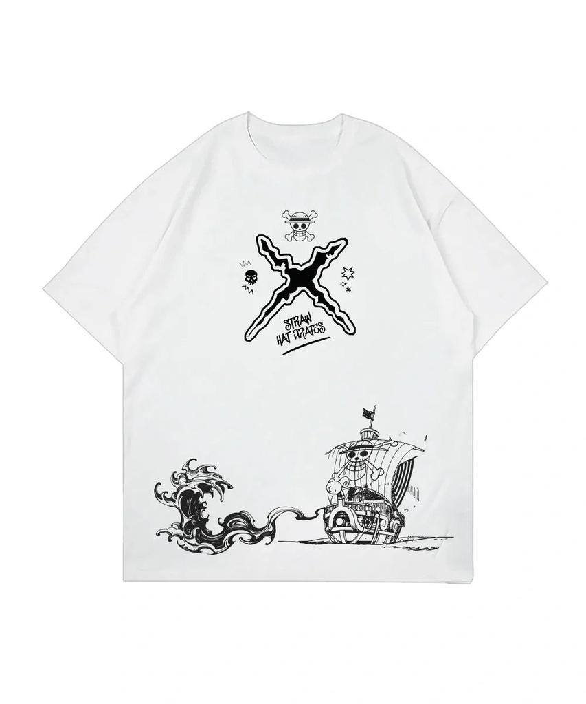 One Piece Anime T-Shirt Unisex Damen Baumwolle Kurzarm T-Shirts Sommer Luffy Zoro Sanji Grafikdruck Streetwear Lässig Yk
