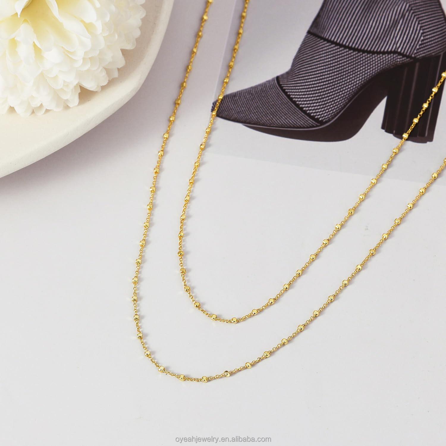 Double Layer Square Chain Gold Plated Brass Pendant Necklace for Women