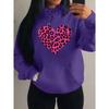 Pink Leopard Print Heart Printing Hoody Women Fashion Oversized Hoodie Pullover Autumn Fleece Clothes