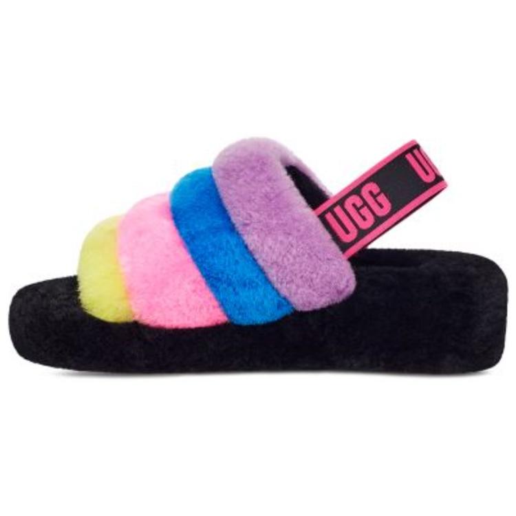(WMNS) UGG Fluff Yeah Slide Black Taffy Pink Multi Women s 1097169-BTPM EU 37
