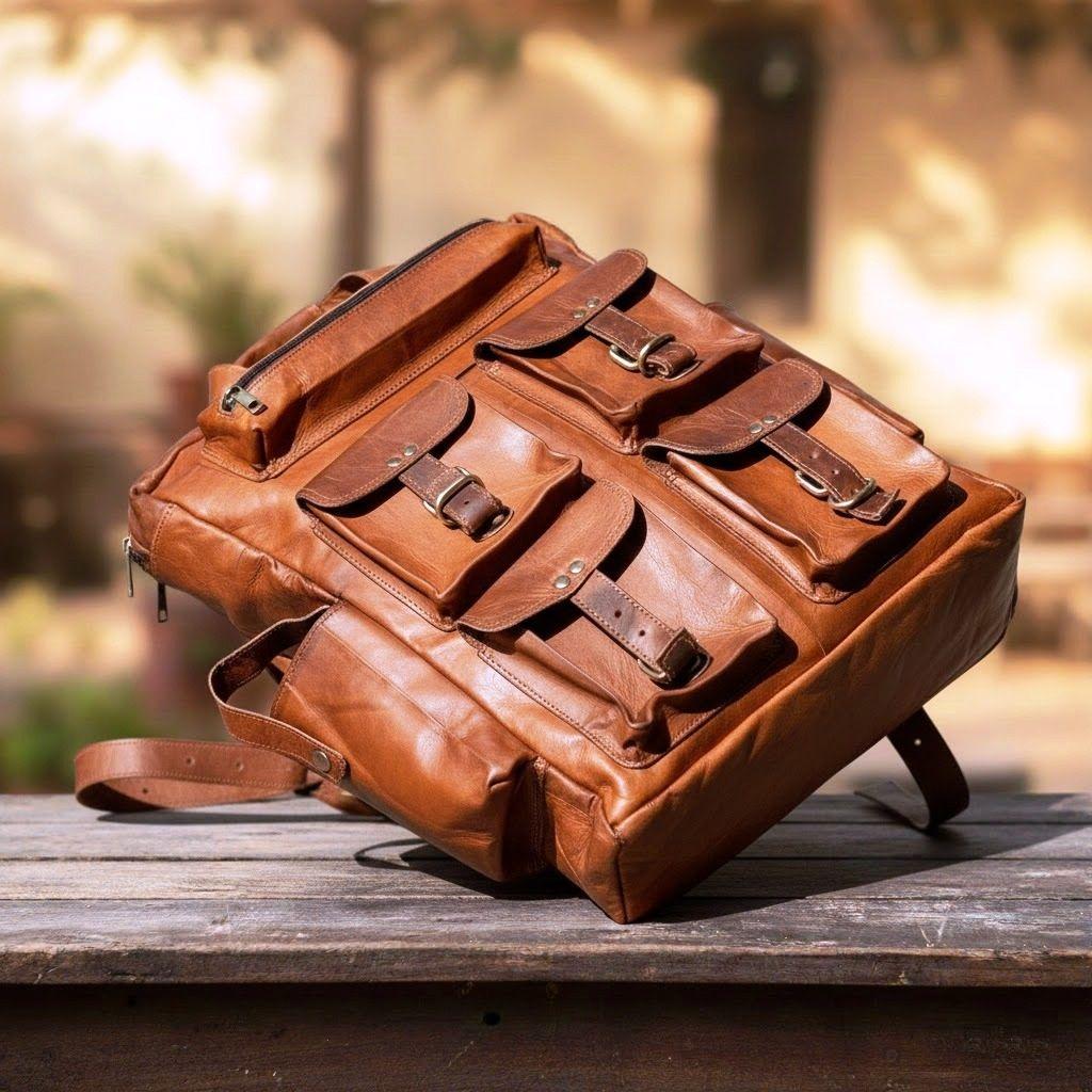 LARGE Hand-Crafted Genuine Leather Travel Backpack Brown Rucksack Laptop Bag NEW