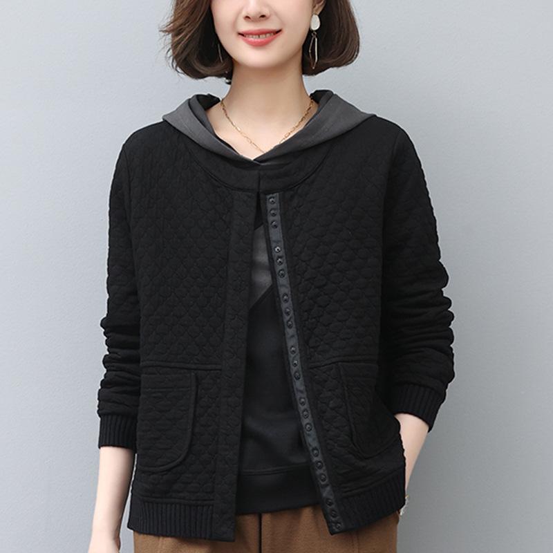 

Женская стеганая жаккардовая куртка большого размера: Круглый вырез, Приталенный силуэт для миниатюрных, Универсальный короткий стиль для весны и осени L (recommended for 120-132 jin) чёрный