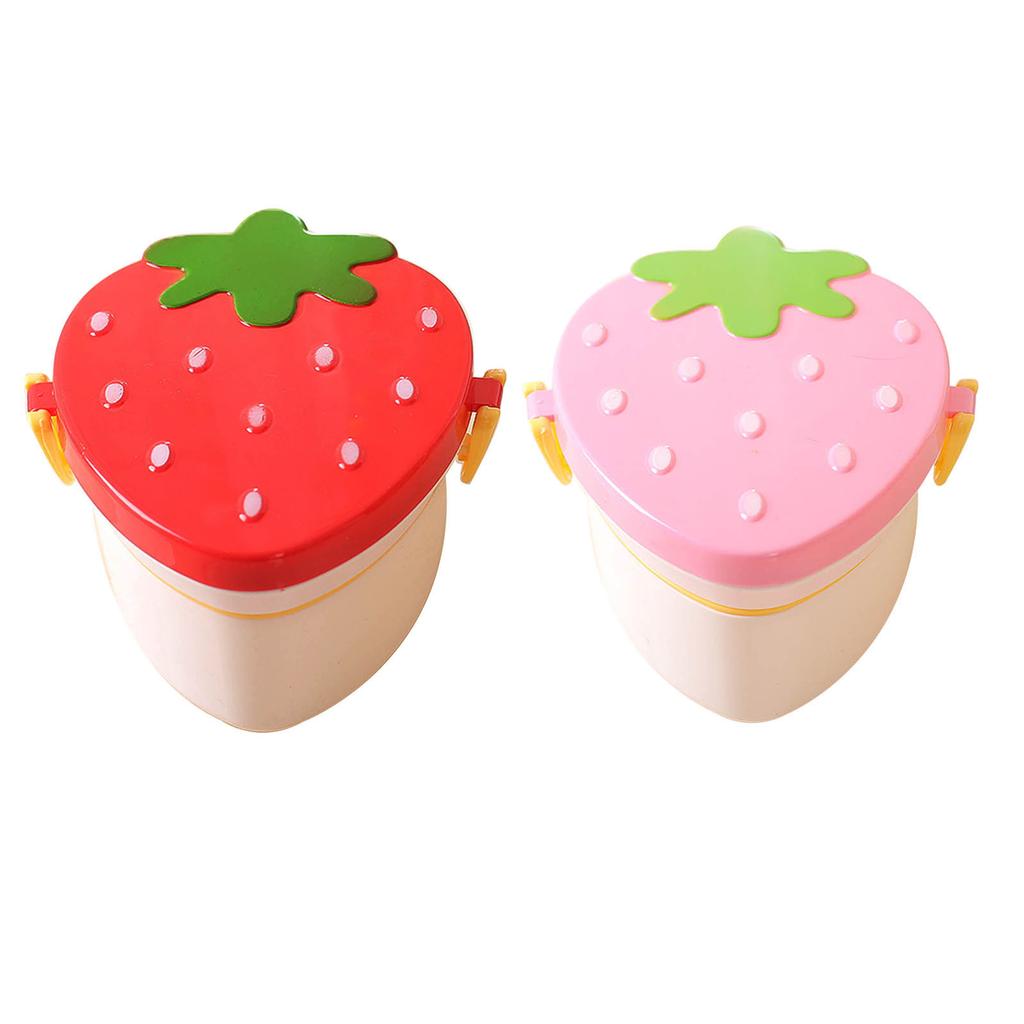 Bento Pranzo Scatola Doppio Strato Forma Fragola Contenitori Cibo con Posate Bambini