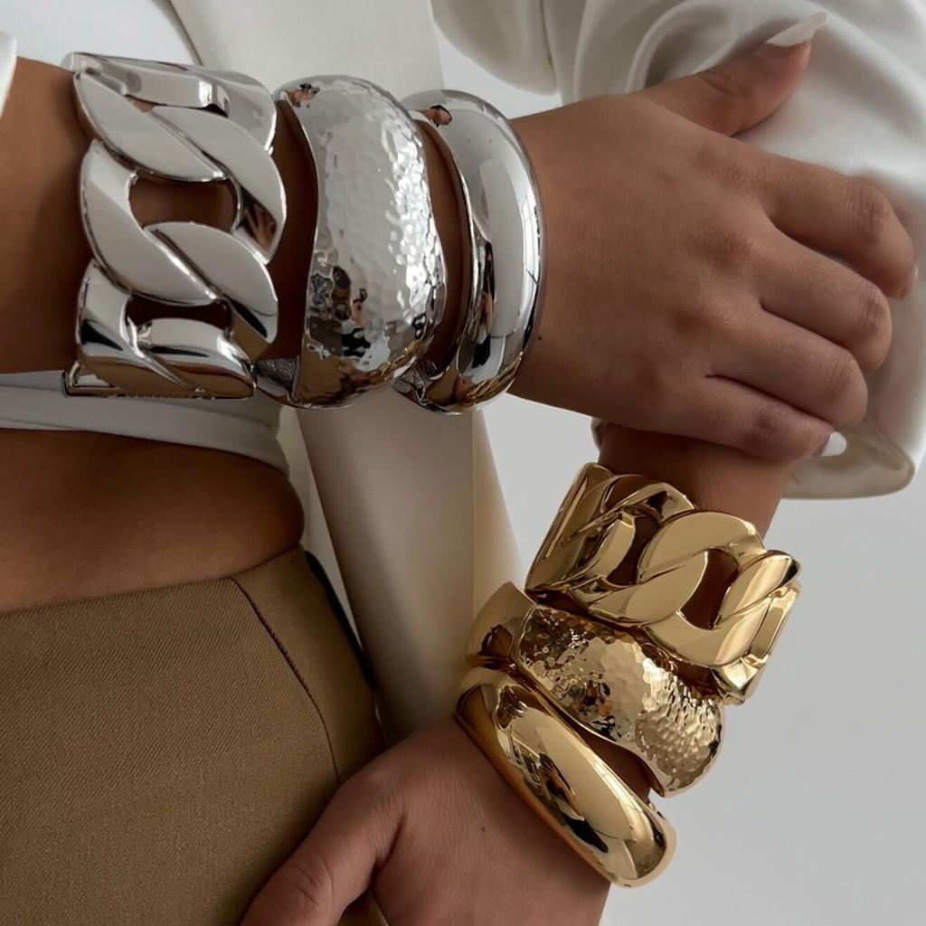 SHIXIN Hip Hop Liscio Colore Oro Larga Catena Bracciale a Molla per Donne Punk Metallo Geometrico Bracciale a Manchette Unisex Uomo Gioielli