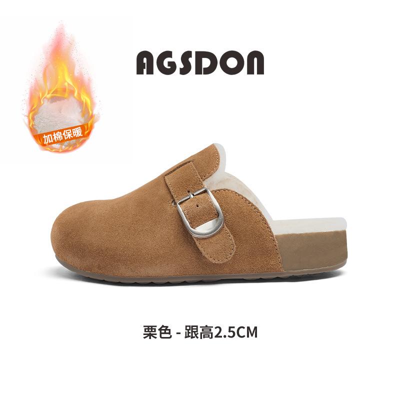 Augustine velvet cotton slippers women's autumn and winter 2025 new Mao Mao bag head wearing one and a half slippers