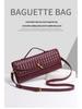 Handmade Woven Leather Baguette: Soft, Solid Color Crossbody Handbag for Women