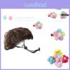 Conjunto de Peruca Estilosa Para Animais de Estimação Com Corte Bob Castanho e Grampos de Cabelo com Flores Vibrantes Perfeito Para Cães e Gatos