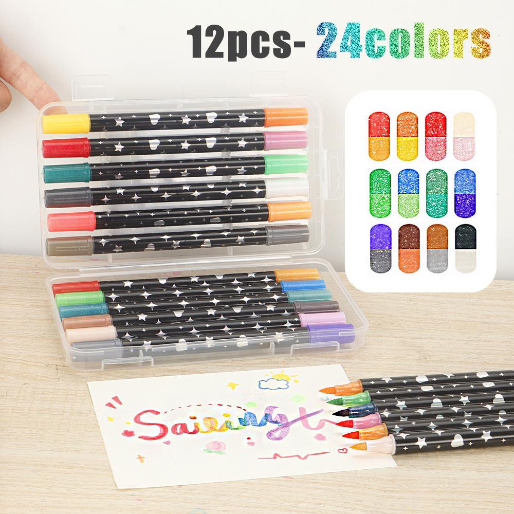 Dual-Color Glitter Brush Pen for Kids - Non-Fading, Bold Soft Tip
