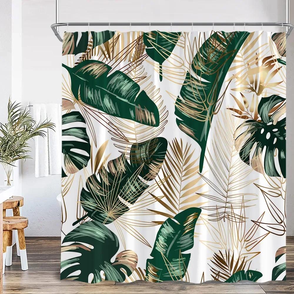 Modern Simple Tropical Leaves Shower Curtain Monstera Palm Leaf Greening Bathroom Decorative Polyster Shower Curtain With Hook