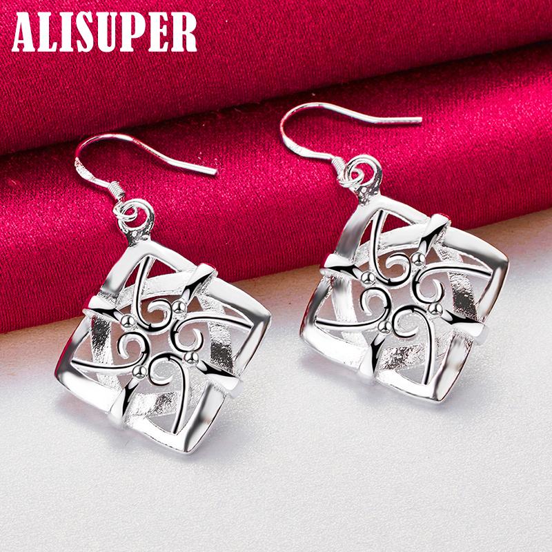 925 Sterling Silver Square Geometric Drop Earring Jewelry