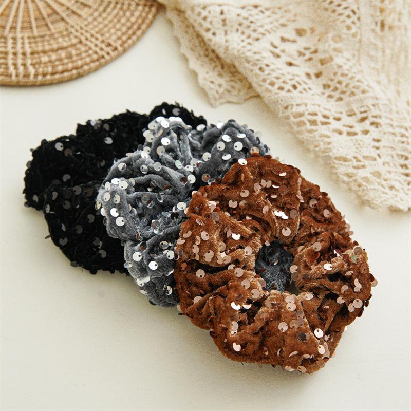 Vintage Glitzer Pailletten Samt Scrunchies Party Haaraccessoires Einfarbige Stirnbänder Elastisches Haarband Haargummis für Frauen Mädchen
