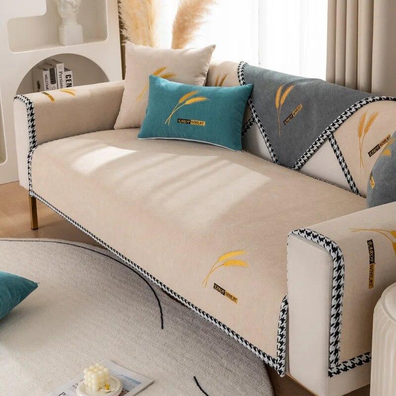 Luxury Chenille Non-slip Sofa Cushion Modern Simple Solid Color Sofa Cover Four Seasons Universal Blanket Cover Anti Cat Scratch