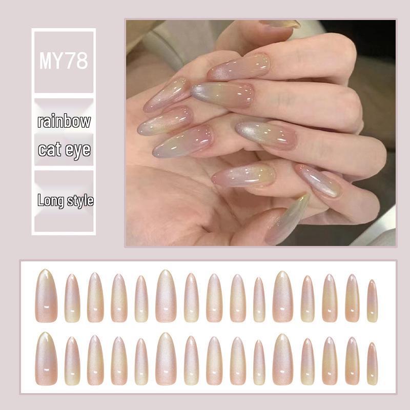 

Набор из 30 штук радужных омбре хрустальных съемных накладных ногтей «кошачий глаз» - универсальный и простой в носке нейл-арт