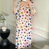 1011 new cotton and silk nightdress women's summer short-sleeved pajamas cartoon pony element long loose cotton silk skirt can be worn outside