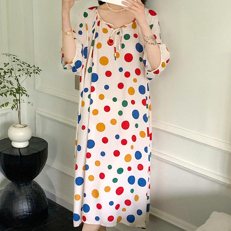 1011 new cotton and silk nightdress women's summer short-sleeved pajamas cartoon pony element long loose cotton silk skirt can be worn outside