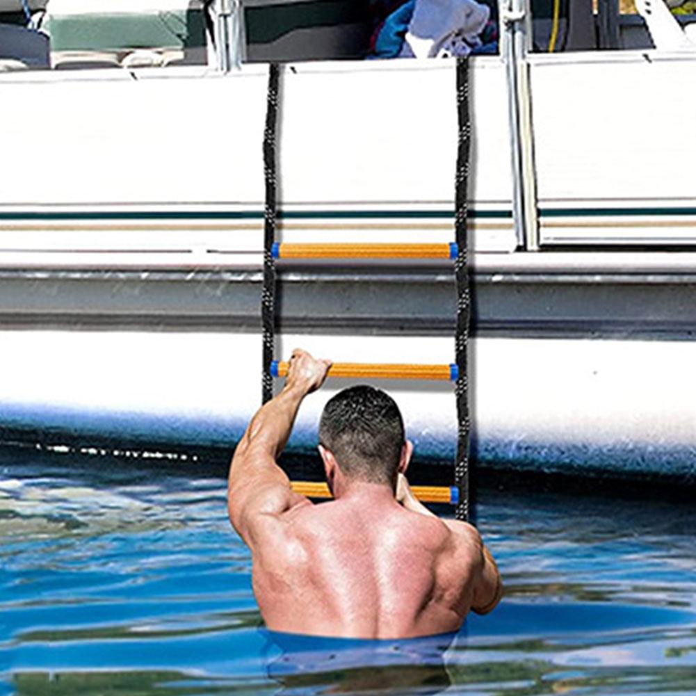 4 Step Heavy Duty Climbing Rope Folding Portable Rope Boarding Ladder Swim Ladder for Inflatable Boat Kayak Motorboat Canoeing