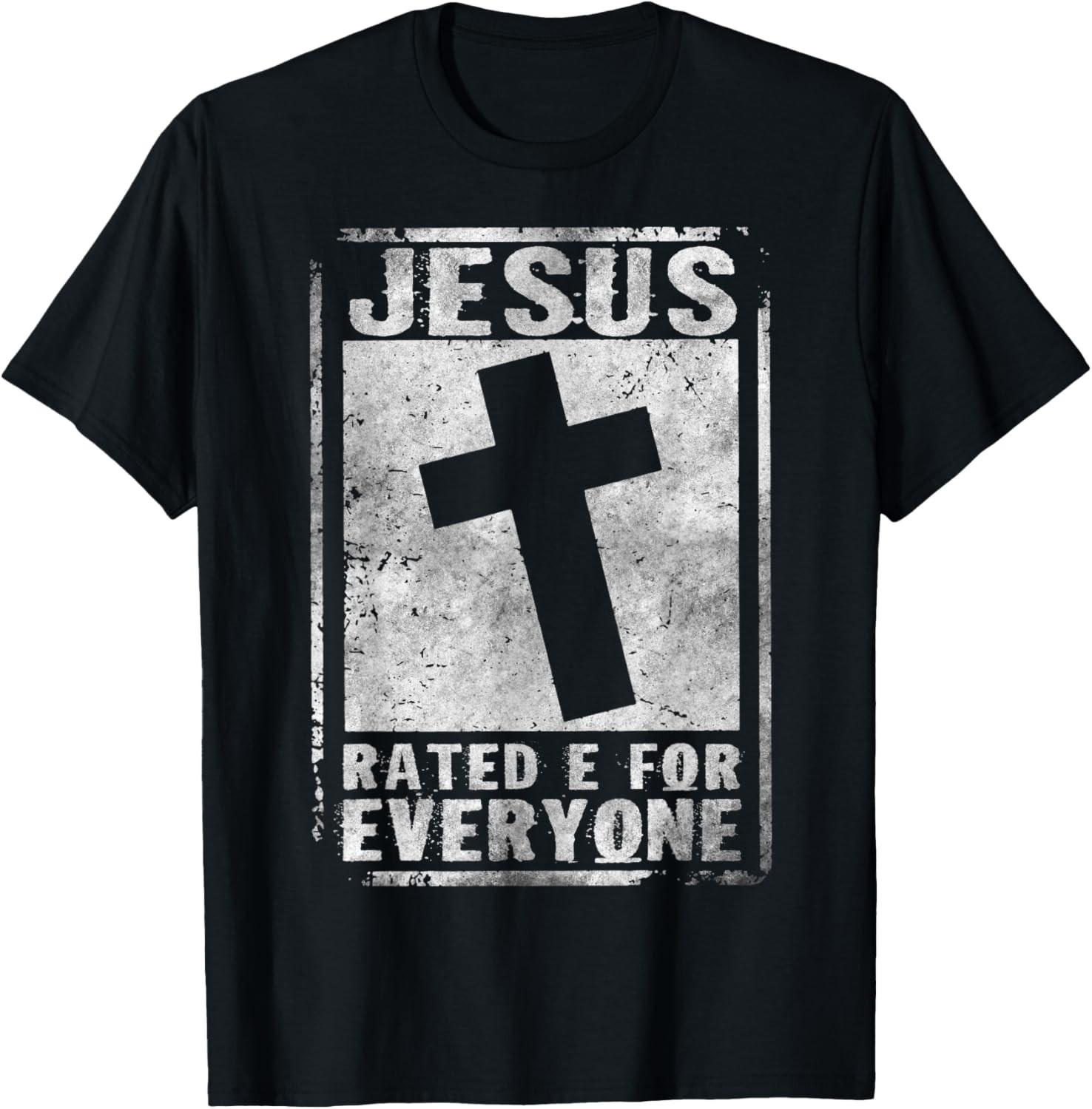 Jesus Rated E For Everyone Cool Christian Cross Testimony T-Shirt S разноцветный