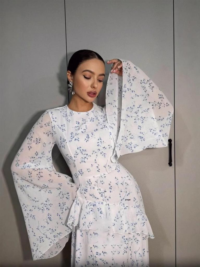 2025 Spring Elegant Floral Long Sleeve Dress for Women - Soft, Sweet, and Comfortable