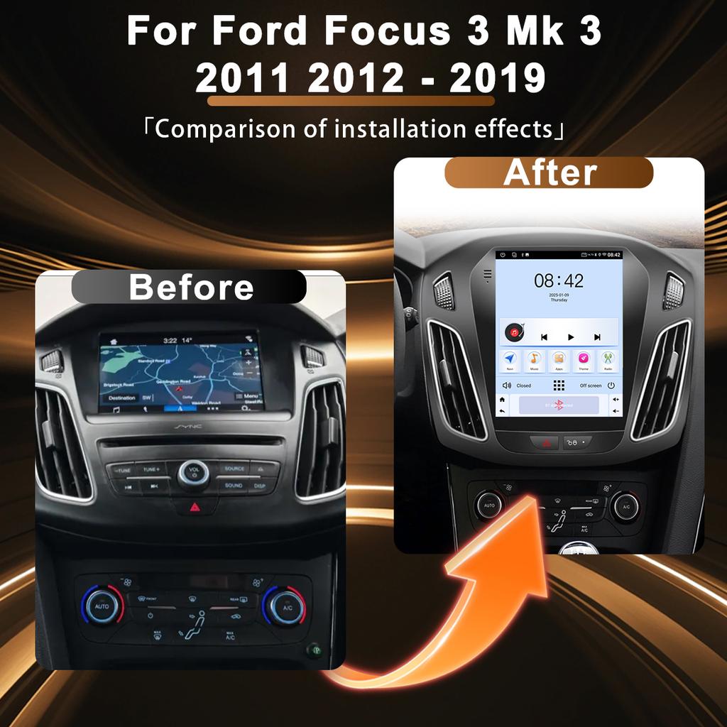 Android 16 Car Radio For Ford Focus 3 Mk 3 2011 2012 2013 2014- 2019 For Tesla Style Carplay Stereo Head Unit GPS 4G Wifi DSP BT