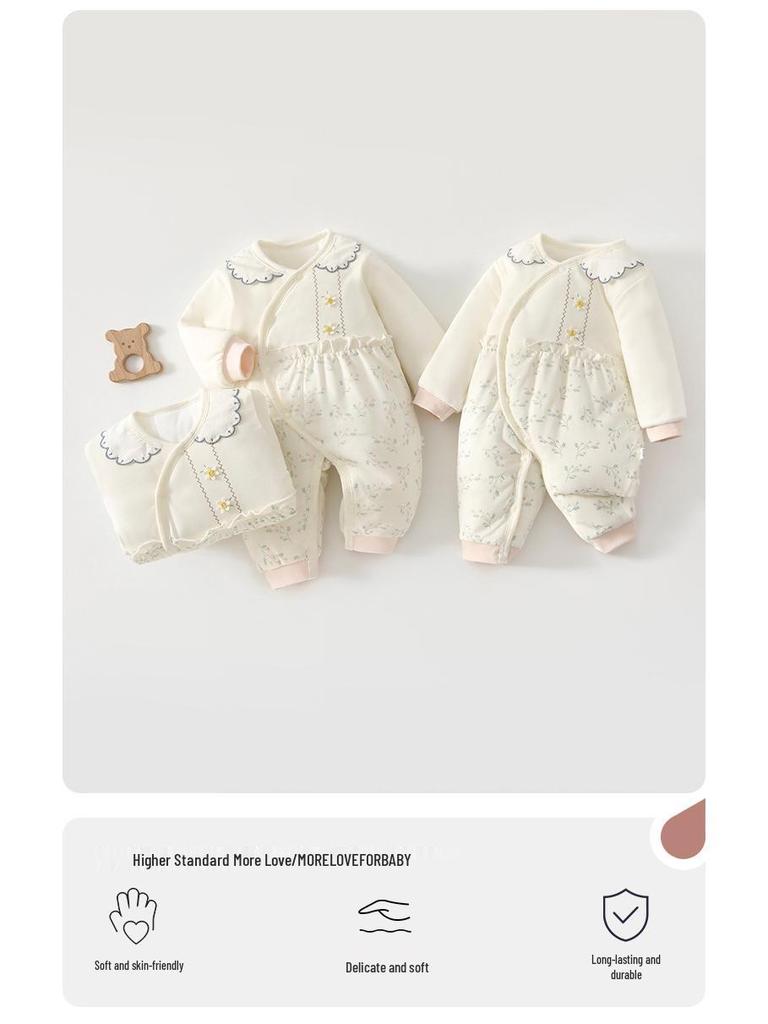 Autumn/Winter Baby Girl Cotton Jumpsuit - Thick, Warm Newborn Romper