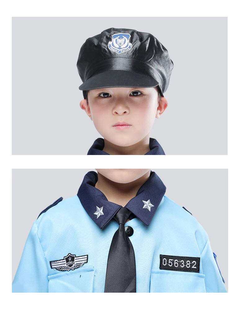 KIRI Kids Police Officer Cosplay Costume for Halloween, Boys' Police Uniform, Size Small, Blue