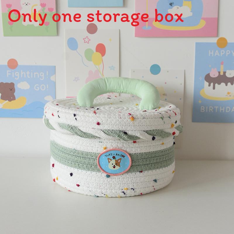 Cotton Woven Storage Basket With Colorful Dot Pattern For Dorm Room And Home Decor