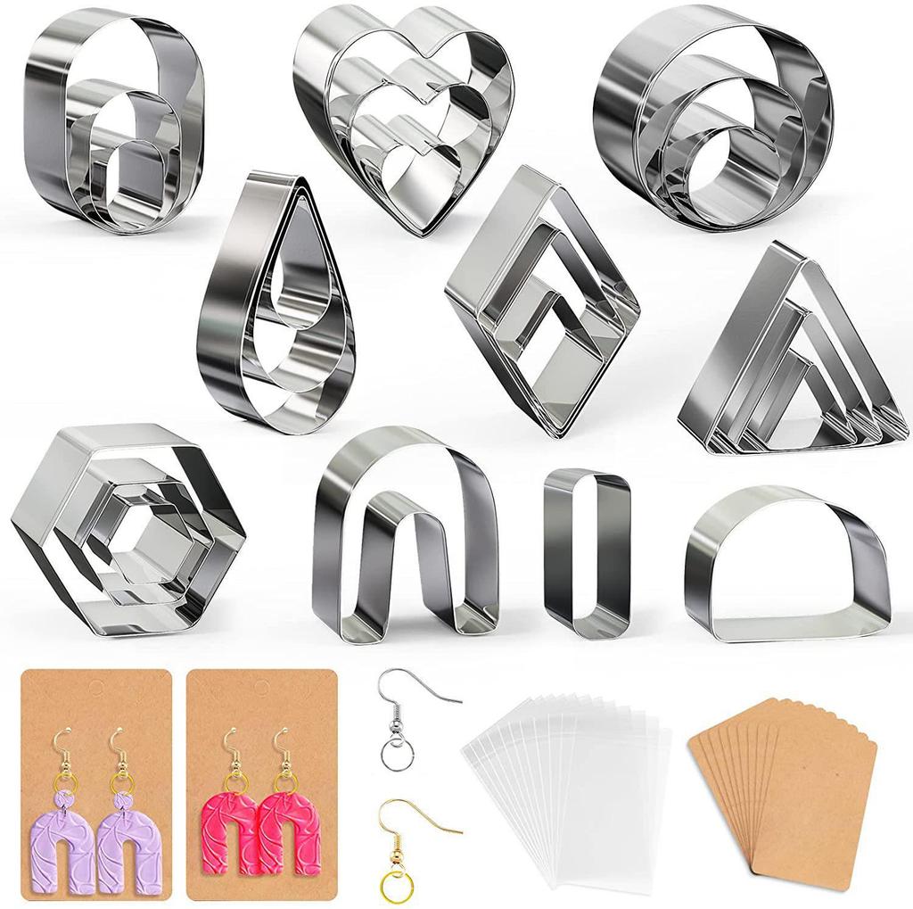 126-Piece DIY Polymer Clay Earring Kit: Stainless Steel Cutters, Earring Cards, Ear Hooks & Geometric Shapes