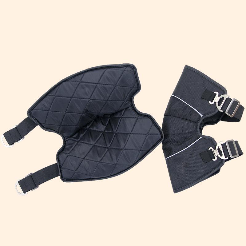 Electric Bike Black Leather Knee Pads Riding Warm Fleece Thickening Winter Motorcycle Knee Pads Windproof Short Adjustable