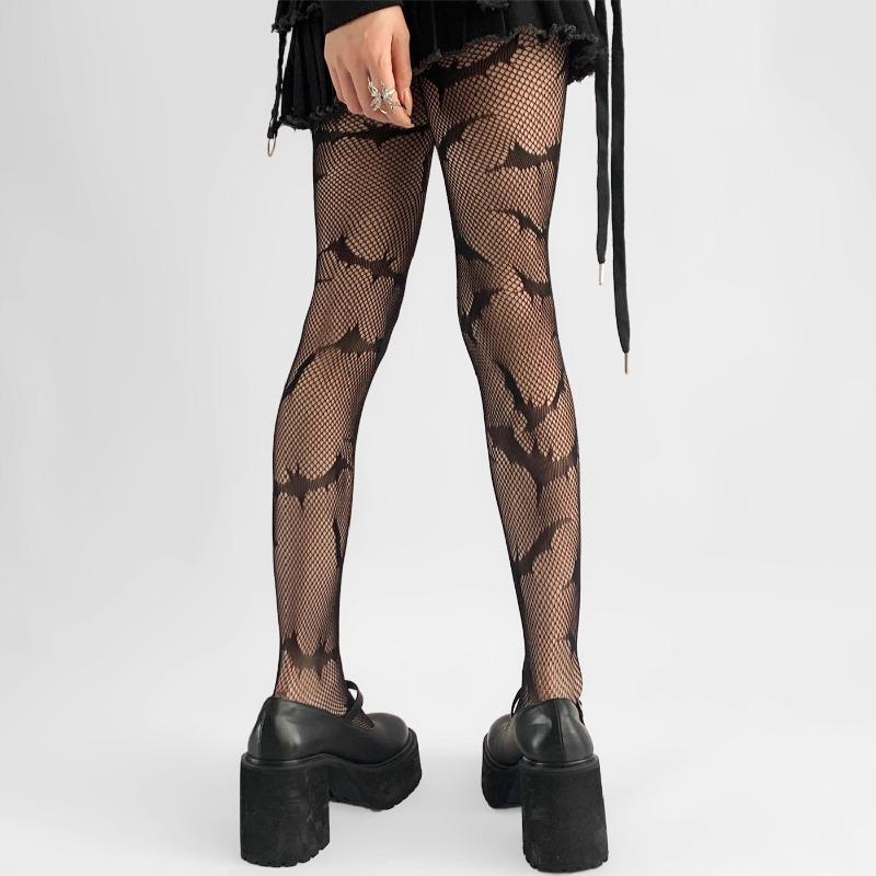 Sexy Halloween Spider Fishnet Pantyhose Gothic Bat Cosplay Stocking High Elastic Knee High Sock Women Hosiery Thigh High Tights