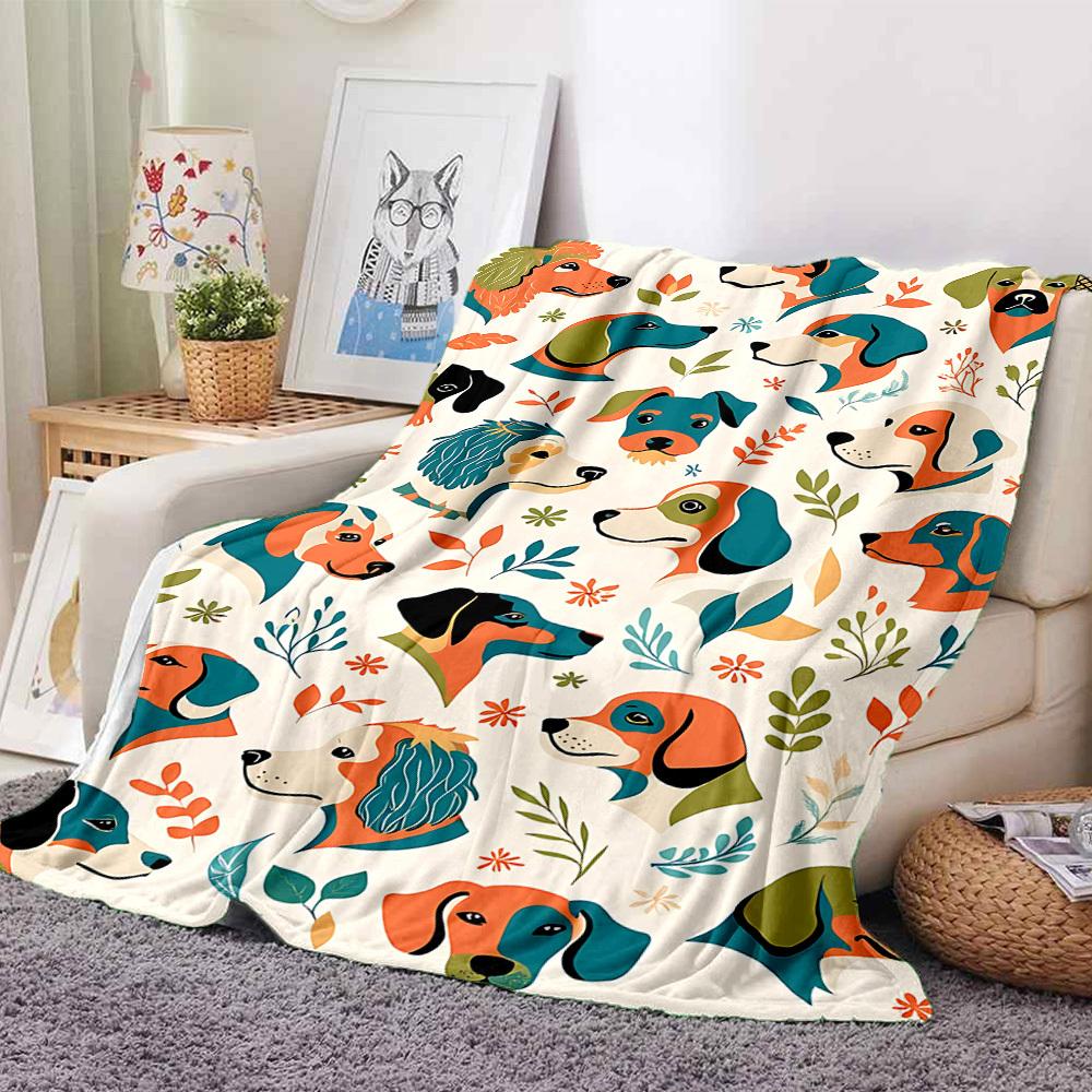 1pc Dogs Floral Lightweight Flannel Blanket, Comfortable and Warm Blanket, for Office and Camping Sofa Bed, Livingroom124