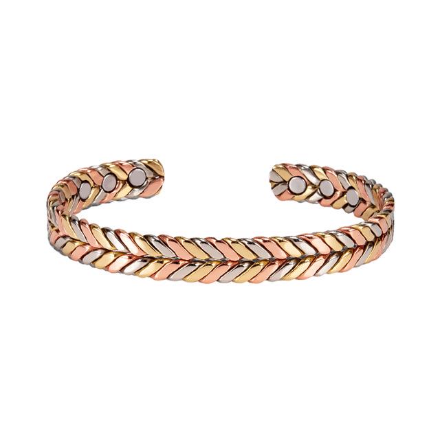 Women's Tricolor Magnetic Energy Bracelet: Wheat/Silver/Copper Adjustable Pure Copper Design