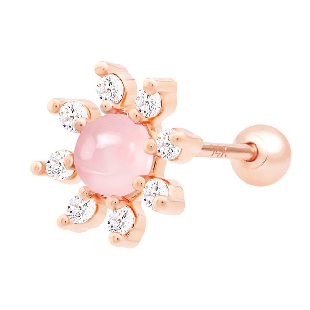 Rose Coral 14K Rose Gold Pin Gold Needle Flower Stone Piercing Jk355