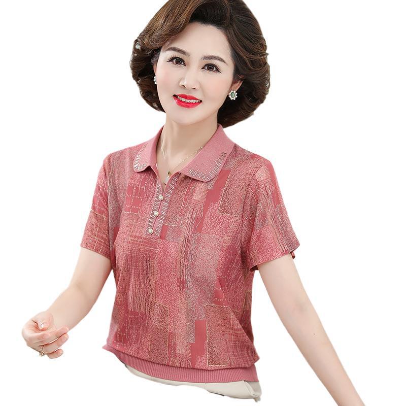 Plus-Size Ice Silk Short-Sleeve T-Shirt for Elderly Women - Summer Maternity Wear