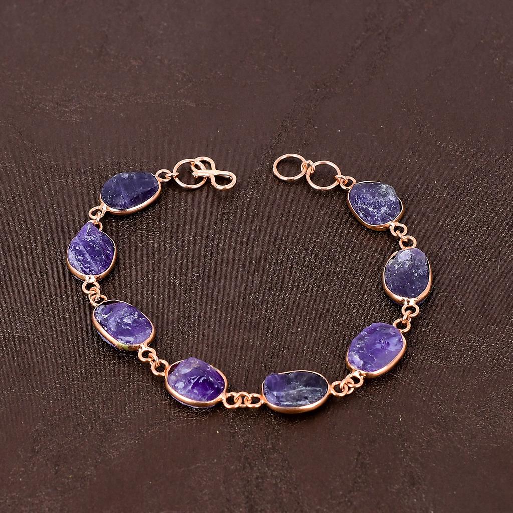 Natural Rough Amethyst Gemstone Handmade Copper Gift Jewelry Bracelet 7-8" V6k68