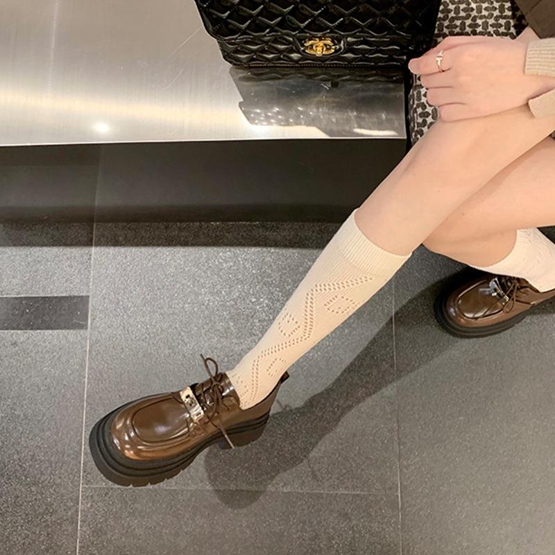 Whole Cowhide~ Grape Mother British Style Lace-up Single Shoes Thick Heel Platform Muffin Loafer Small Leather Shoes Breathable
