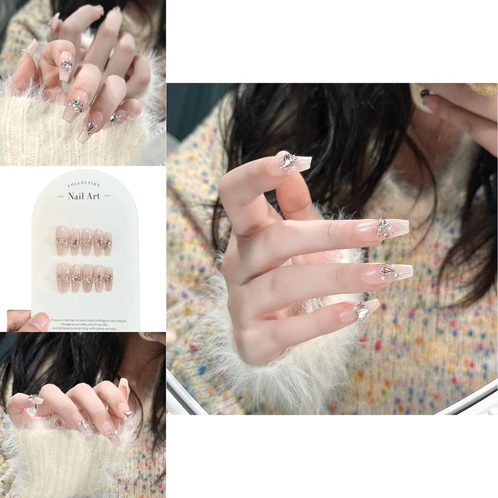Exquisite Bridal Nail Tip With Galaxy Diamond Radiant Translucent Stylish Detachable