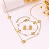 18K Gold Stainless Steel Five-Petal Zircon Flower Jewelry Set for Women (Bracelet, Necklace, Earrings)